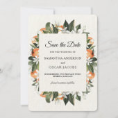 Modern Sinaasappel Bloemmotief | Rustiek Save The Date (Voorkant)