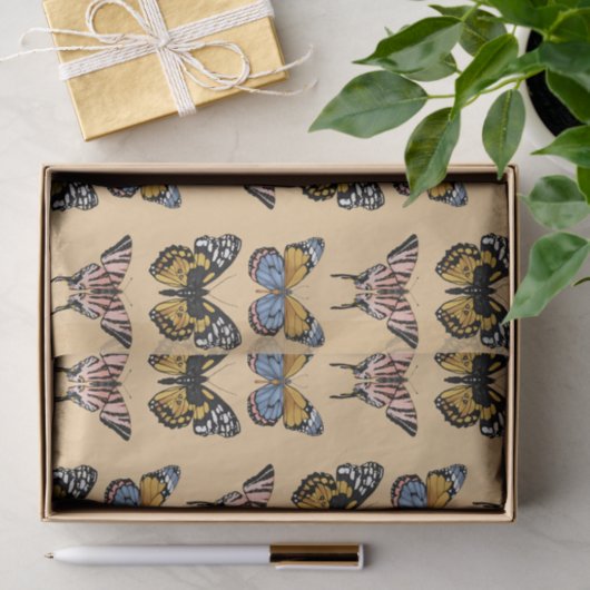 Modern Sinaasappel Boho vlinder bloemmotief Tissuepapier (Geschenk)