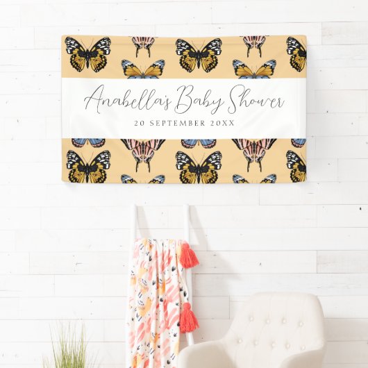 Modern Sinaasappel Boho Vlinder Meisje Baby shower Spandoek (Insitu)