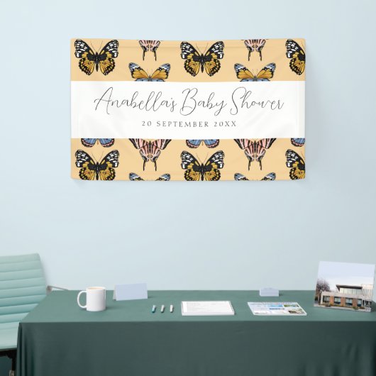 Modern Sinaasappel Boho Vlinder Meisje Baby shower Spandoek (Beurs)