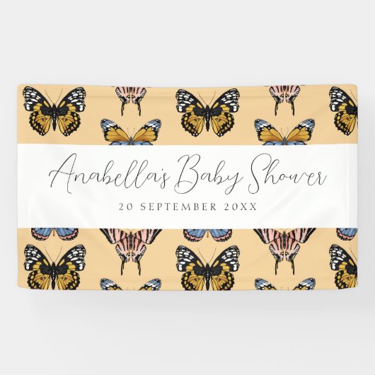 Modern Sinaasappel Boho Vlinder Meisje Baby shower Spandoek (Horizontaal)