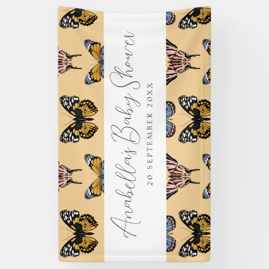 Modern Sinaasappel Boho Vlinder Meisje Baby shower Spandoek (Verticaal)