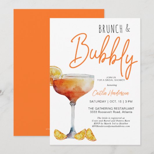 Modern Sinaasappel Brunch en Bubbly Vrijgezellenfe Kaart (Voorkant / Achterkant)