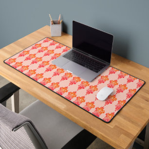 Modern Sinaasappel en Beige Bloemen Desk Mat