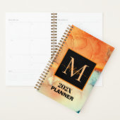 Modern Sinaasappel en Blauw Marmered Monogram Planner (Display)