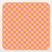 Modern Sinaasappel en Roze Checkers Halloween Kartonnen Onderzetters (Voorkant)