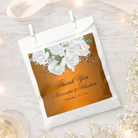 Modern Sinaasappel en Rozen Bruiloft Bedankzakje (Geknipt)