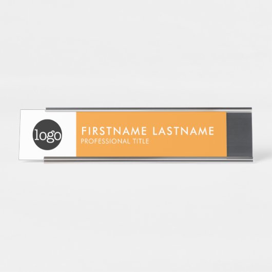 Modern Sinaasappel en Wit - Voeg Logo, Naam, Titel Bureau Naambordje (Voorkant)