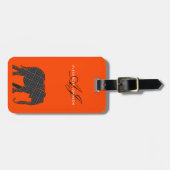Modern Sinaasappel en zwart monogram Bagagelabel (Voorkant horizontaal)