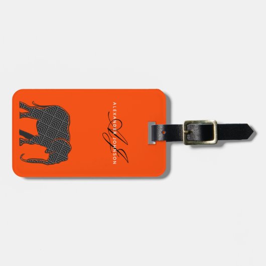 Modern Sinaasappel en zwart monogram Bagagelabel (Voorkant horizontaal)