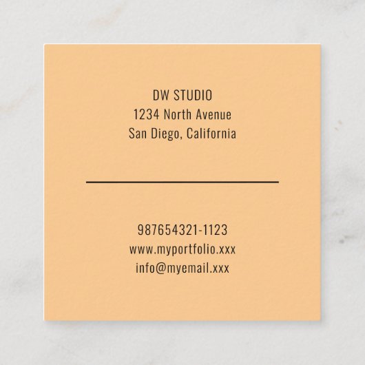 Modern Sinaasappel Floral Square Visitekaartje (Achterkant)