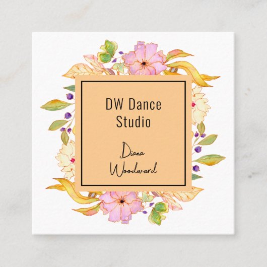 Modern Sinaasappel Floral Square Visitekaartje (Voorkant)