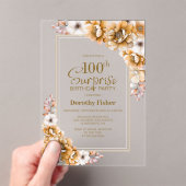 Modern Sinaasappel Floral Surprise 100ste verjaard Acryl Uitnodigingen (Insitu (Draagbaar))