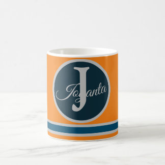 Modern sinaasappel grijs blauw Monogram Elegant Koffiemok