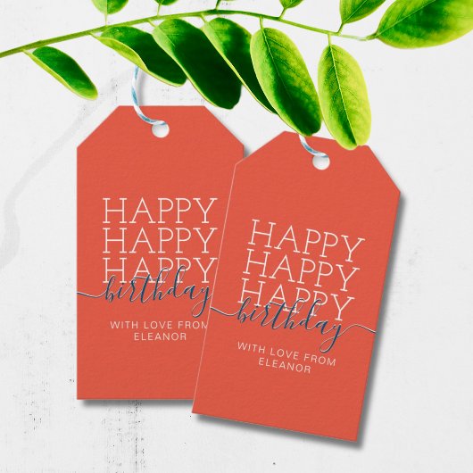 Modern sinaasappel Happy Birthday Gift Labels Cadeaulabel