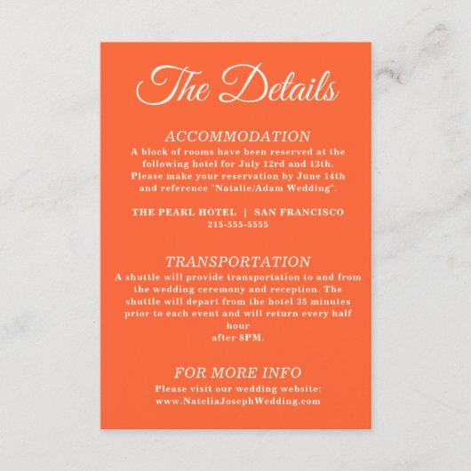 Modern Sinaasappel kleurrijke Funky Retro bruiloft Informatiekaartje (Voorkant)