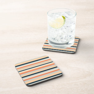 Modern Sinaasappel & Navy Vertical Stripe Patroon Bier Onderzetter
