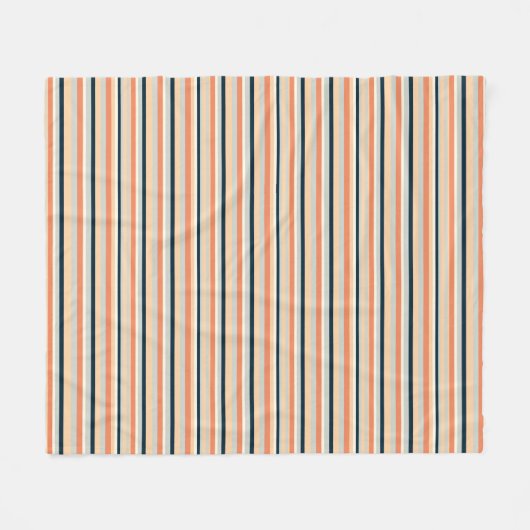 Modern Sinaasappel & Navy Vertical Stripe Patroon Fleece Deken (Voorkant (Horizontaal))