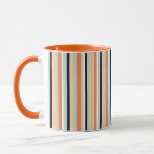 Modern Sinaasappel & Navy Vertical Stripe Patroon Mok (Links)