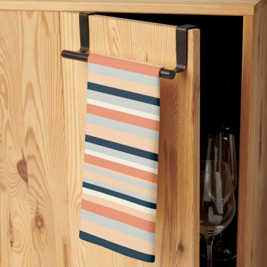 Modern Sinaasappel & Navy Vertical Stripe Patroon Theedoek (Derde Gevouwen)