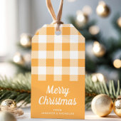 Modern Sinaasappel Plaid Vrolijk kerstfeest Cadeaulabel