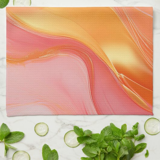 Modern Sinaasappel Roze en Goud Abstract Luxe- Theedoek (Gevouwen)