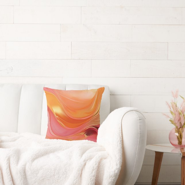 Modern Sinaasappel roze en goud- Kussen (Bank)