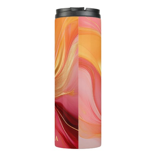 Modern Sinaasappel roze en goud- Thermosbeker (Achterkant)