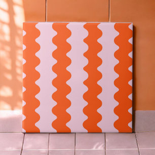 Modern Sinaasappel Roze Groovy Stripe Minimalist S Tegeltje