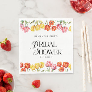 Modern Sinaasappel Roze Tulpen Bloemen Vrijgezelle Servet