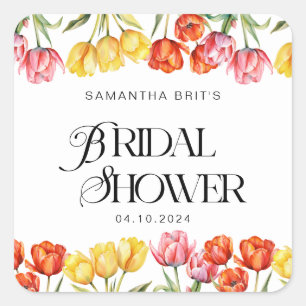 Modern Sinaasappel Roze Tulpen Bloemen Vrijgezelle Vierkante Sticker