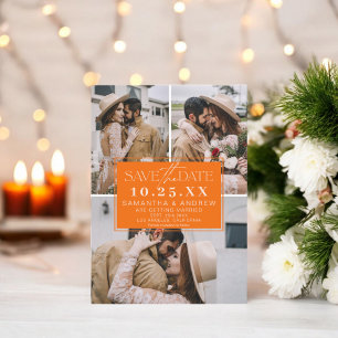 Modern sinaasappel save the date 3 foto's grid col