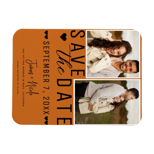 Modern Sinaasappel Spice Save the Date 2 Foto Brui Magneet (Horizontaal)