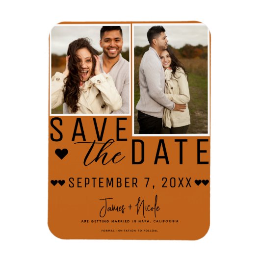 Modern Sinaasappel Spice Save the Date 2 Foto Brui Magneet (Verticaal)