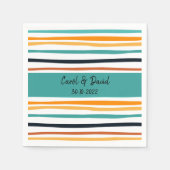 Modern Sinaasappel Wit Gestreept Halloween Bruilof Servet (Voorkant)