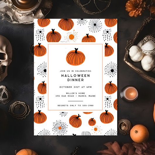 Modern Sinaasappel Zwart Pompoen Halloween Diner P Kaart