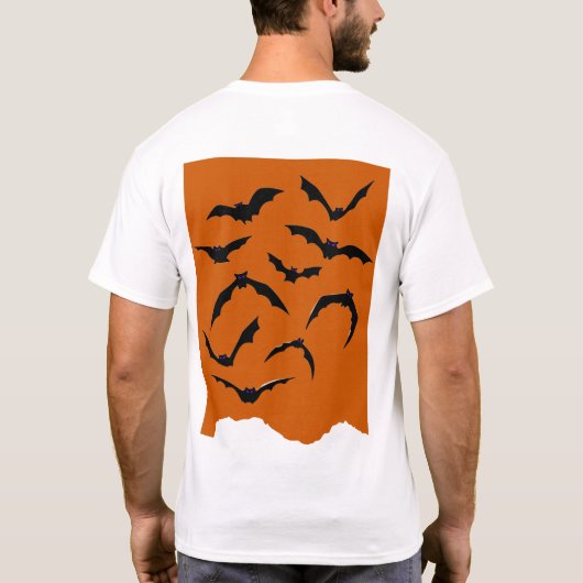 Modern Sinaasappel Zwart Spooky Happy Halloween T-shirt (Achterkant)