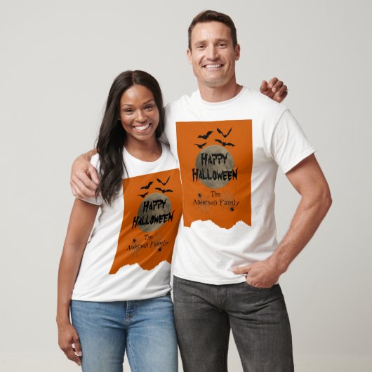 Modern Sinaasappel Zwart Spooky Happy Halloween T-shirt (Unisex)