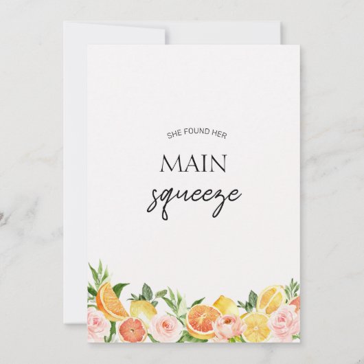 Modern Sinaasappels Lemons Main Squeeze Vrijgezell Kaart (Achterkant)