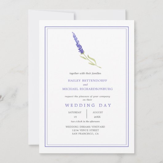 Modern Single Lavender Sprig Wedding | Kaart (Voorkant)