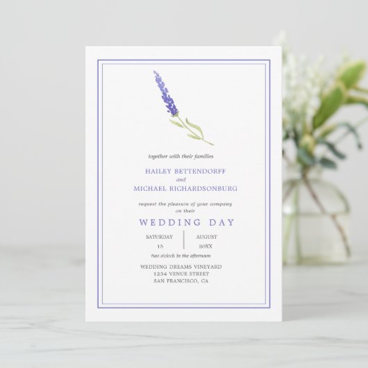 Modern Single Lavender Sprig Wedding | Kaart (Staand voorkant)