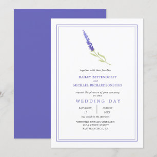 Modern Single Lavender Sprig Wedding   Kaart