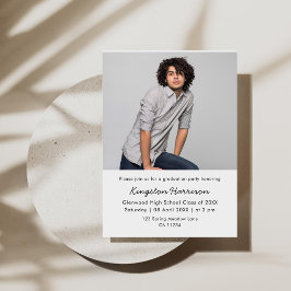 Modern Single Photo Boy Graduation Invitation Kaart