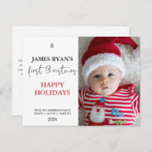 Modern Single Photo First Christmas-Briefkaart Briefkaart (Voorkant / Achterkant)