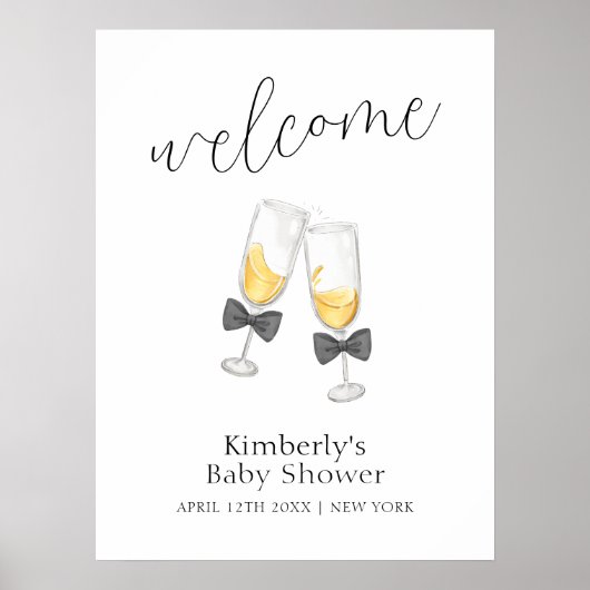 Modern Sip & See Bow Champagne Baby shower Welkom Poster (Voorkant)