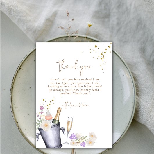 Modern Sip & See Champagne Bottle Baby shower Bedankkaart