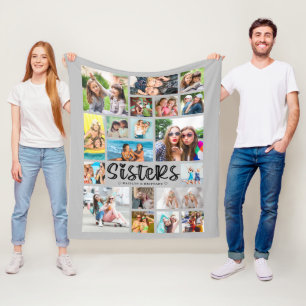 Modern SISTERS 19 Photo Collage Grijs Fleece Deken