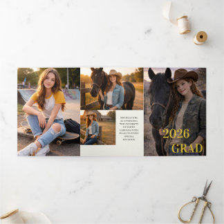 Modern Six Photo Unisex Graduation Invitation | Drieluik Uitnodiging