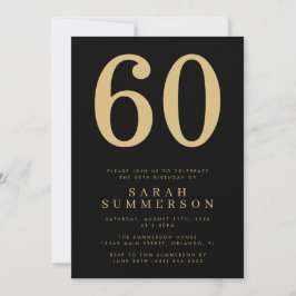 Modern Sixtieth Black Gold 60 Birthday Party Kaart