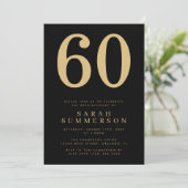 Modern Sixtieth Black Gold 60 Birthday Party Kaart (Staand voorkant)